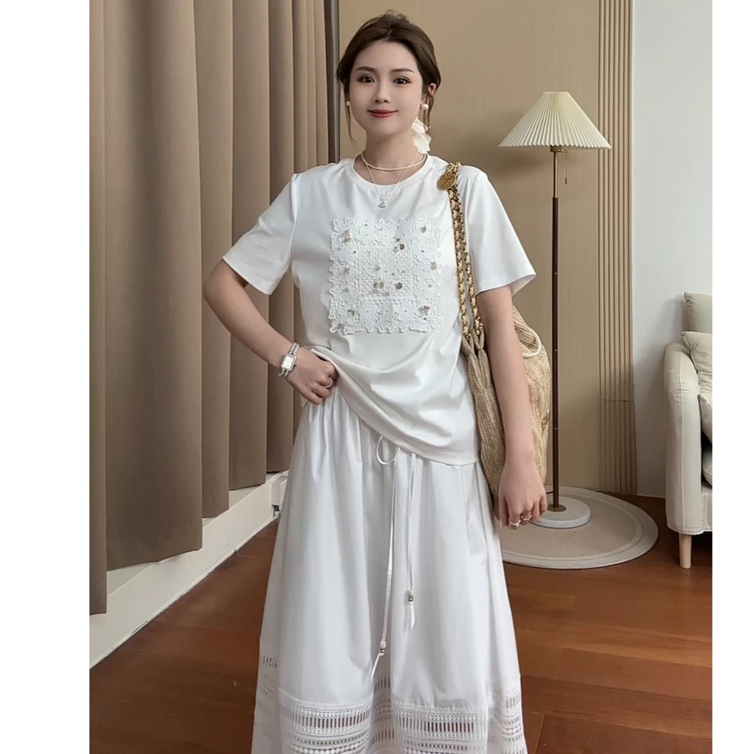 YANQI【珍珠少女】刺绣重工串珠百搭短袖YQ019