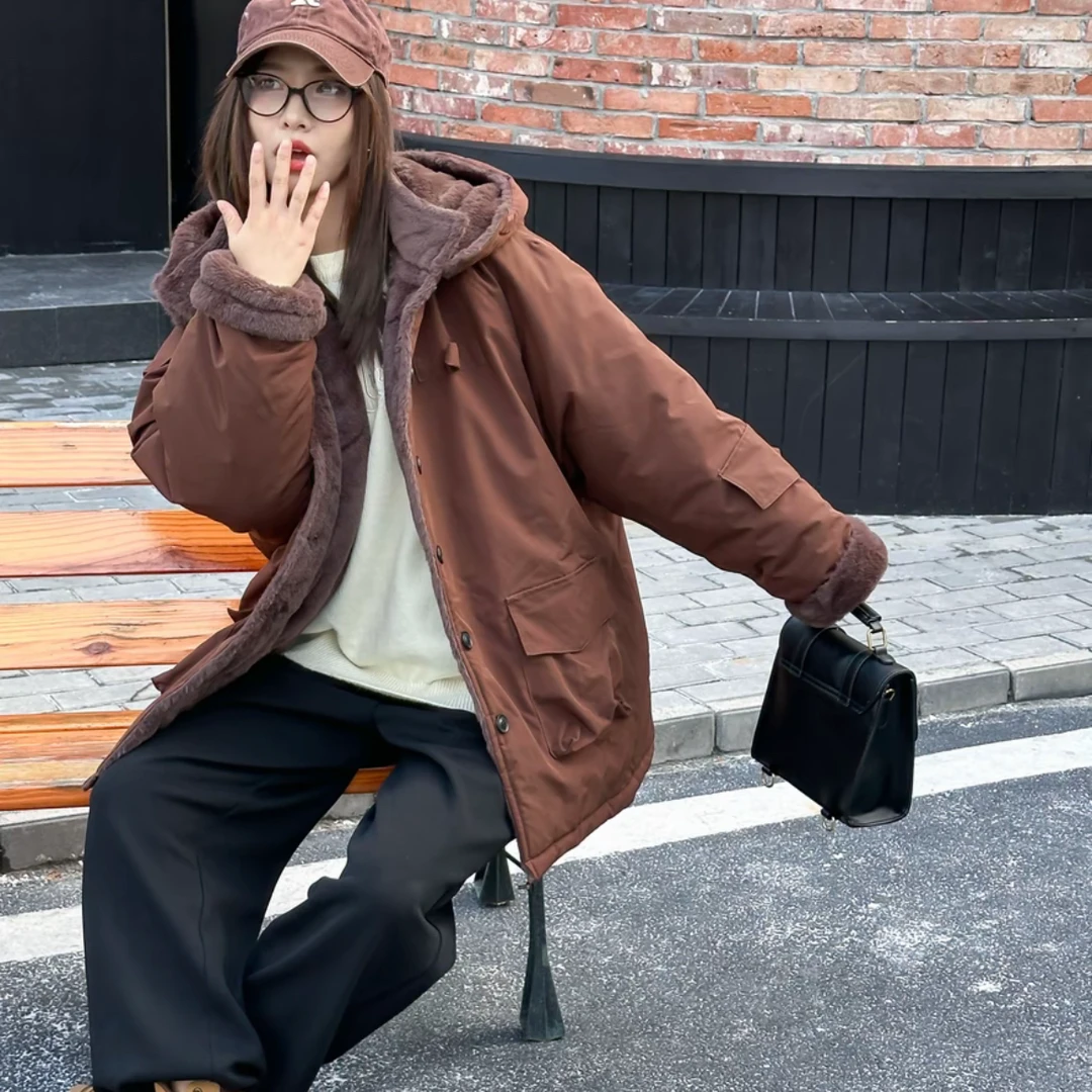 亲子装中长款派克服棉服男女童冬款加绒加厚连帽外套