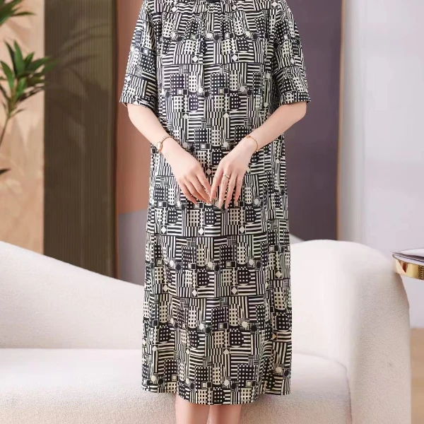 大码直筒真丝高端大气收腰连衣裙