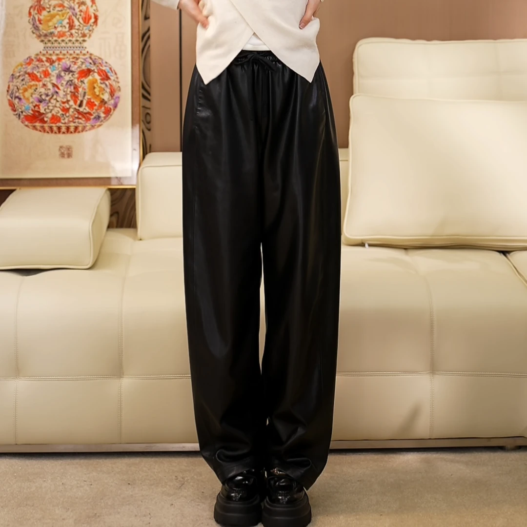 休闲百搭皮裤垂感高腰显瘦时尚