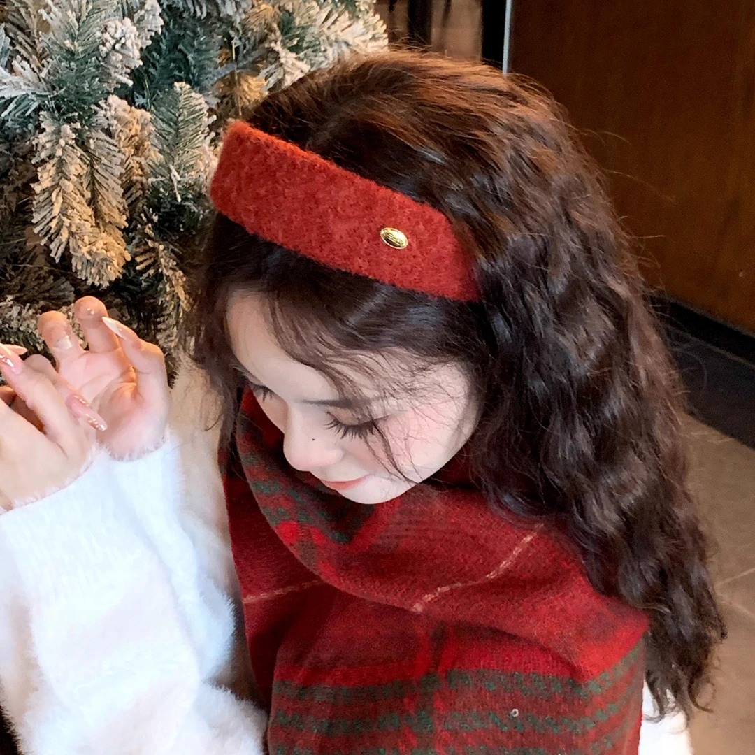 新年氛围感红色发箍毛呢宽边头箍女高颅顶发卡时尚百搭过年发饰品