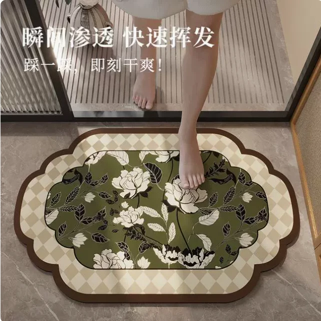 中古风纳帕皮浴室地垫厕所卫生间吸水门垫家用浴室洗手间防滑垫子