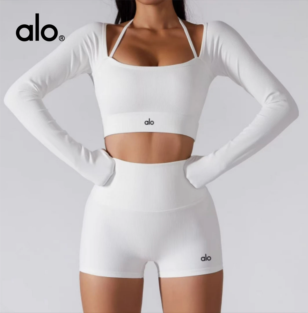 alo 长袖瑜伽服上衣T恤女带胸垫运动速干健身服春秋训练外穿