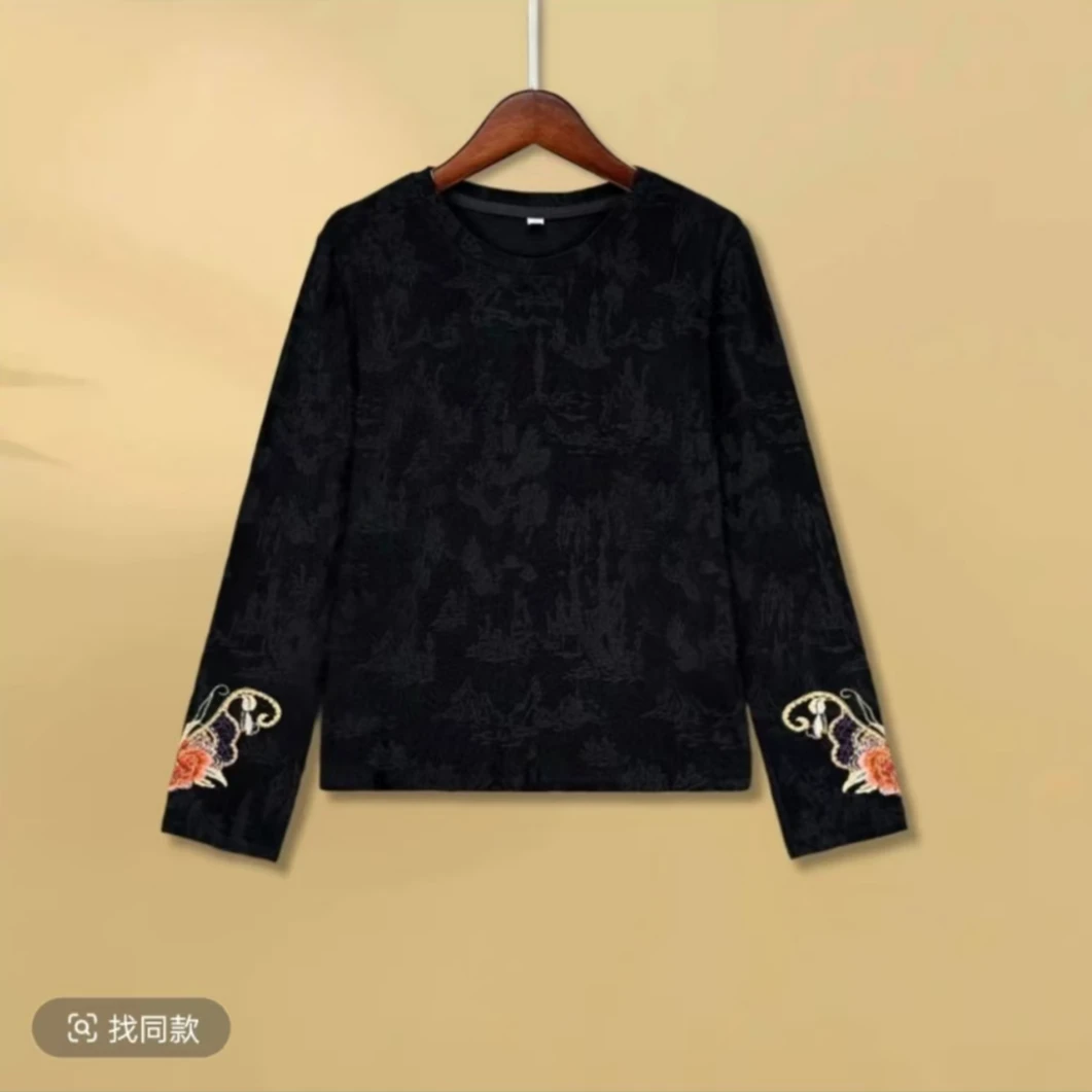 福蝶花开 早春季刺绣高弹力暗纹提花时尚气质减龄内搭T恤