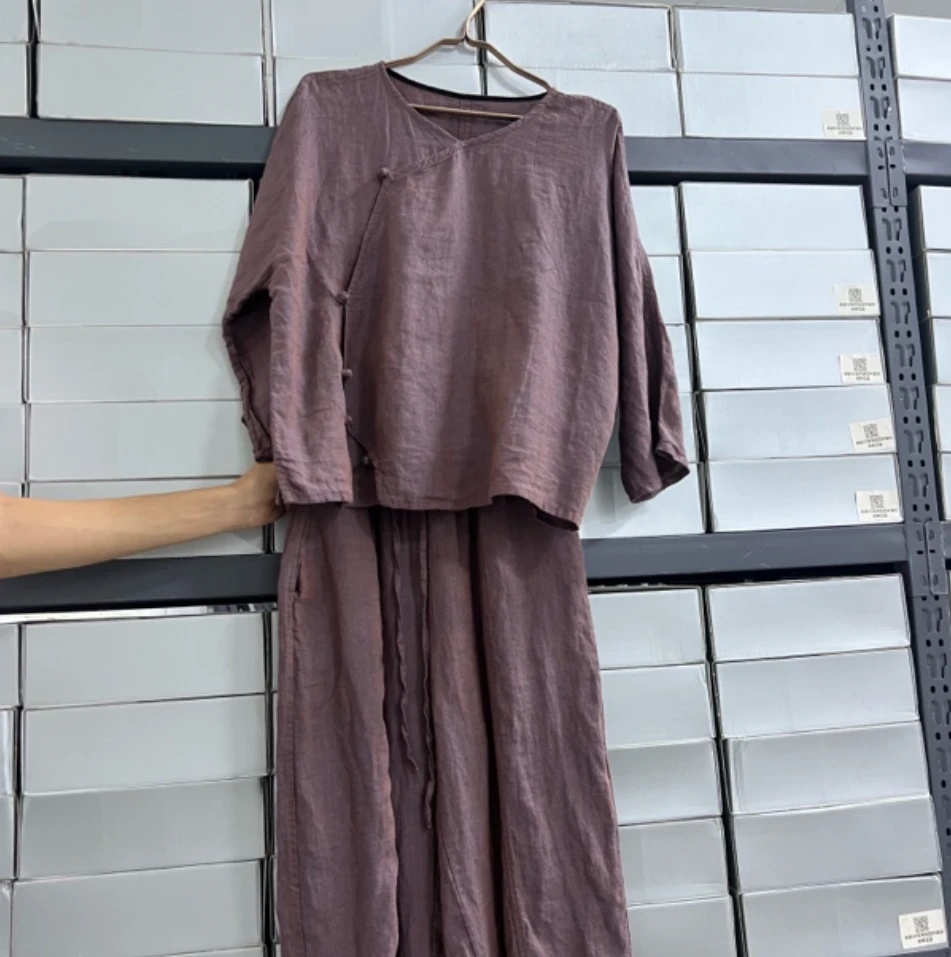3029 [富婆套装] 紫檀褐色亚麻套装 变色龙工艺 适合150斤内
