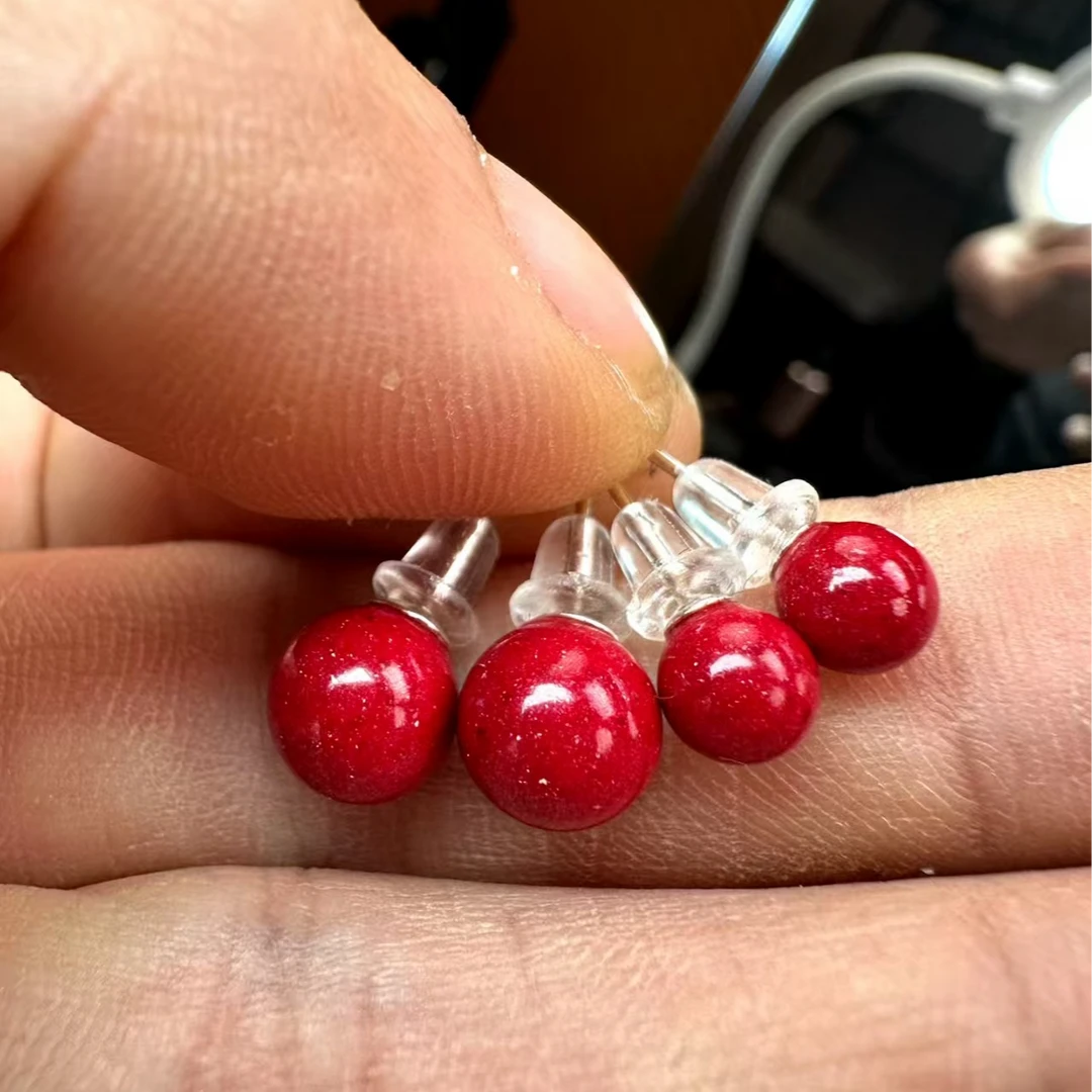 含辰砂工艺品马仙溪天然晶粉砂高含量天然砂耳钉朱砂耳钉