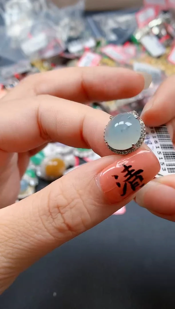 银S925镶嵌戒指翡翠天然A货缅甸翡翠