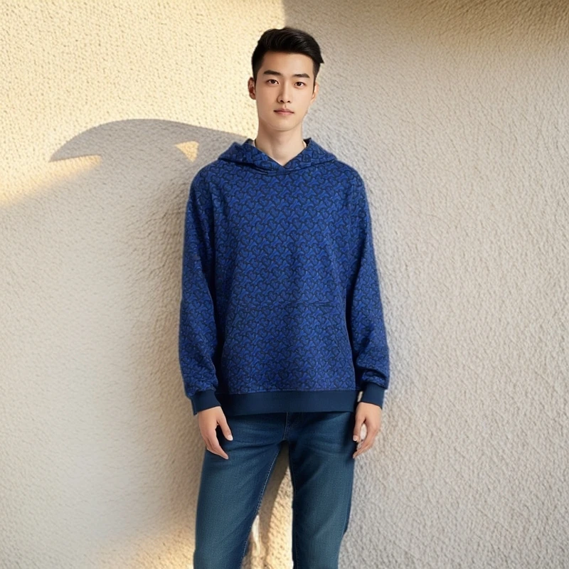 99新 BURBERRY/博柏利 /卫衣/老花满印连帽长袖卫衣/M码/0002012