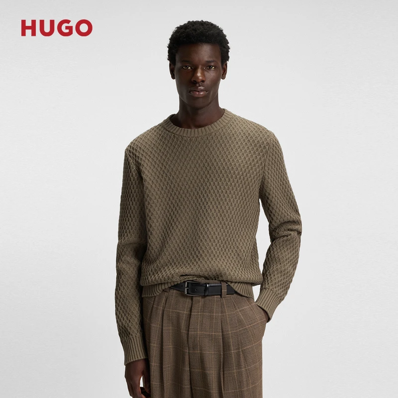 HUGO雨果 男士25年冬季新款立体针织结构棉质毛衣50546995