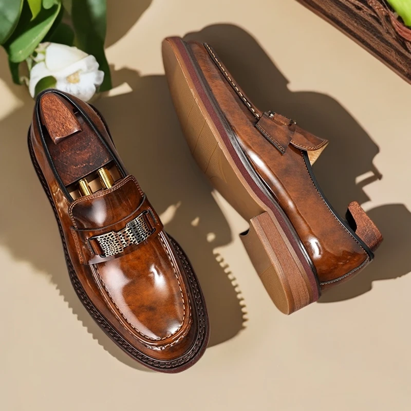 英伦乐福鞋头层牛皮豆豆鞋潮流皮鞋时尚男士真皮厚底鞋子百搭夏季