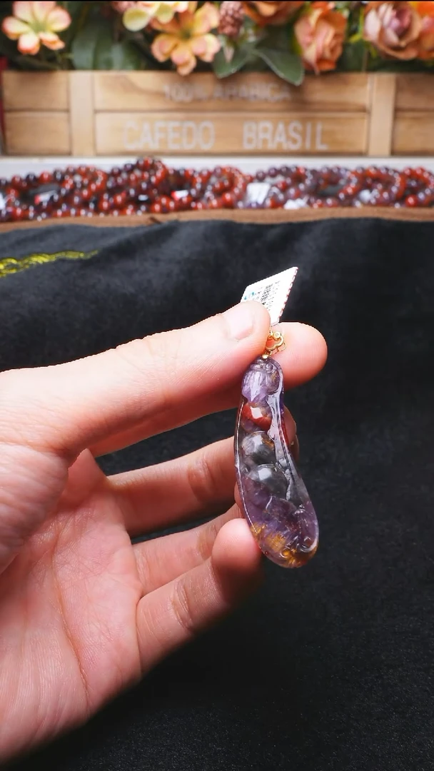 吊坠(不含链)18K金镶嵌水晶L004-18k极光福豆吊坠