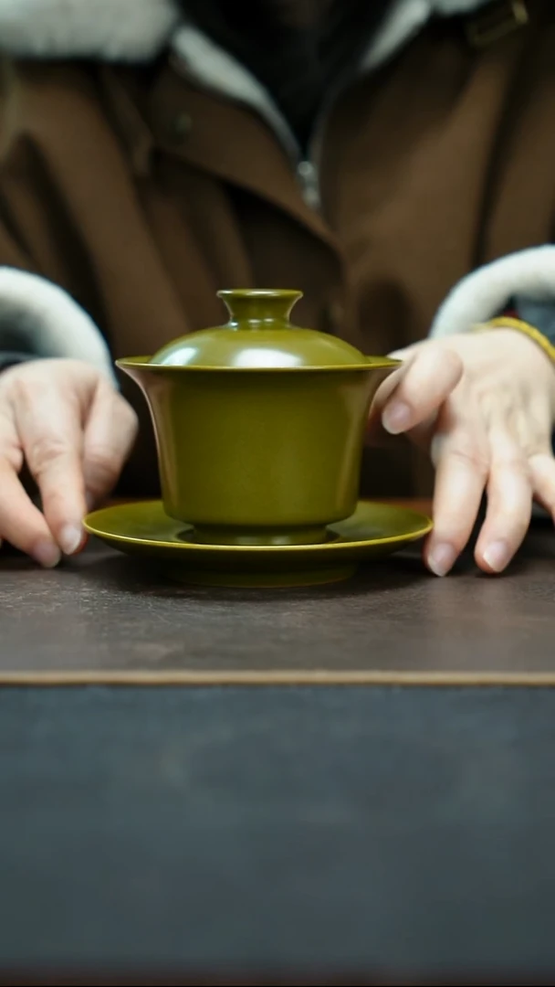 杯景德镇茶叶末马蹄三才盖碗