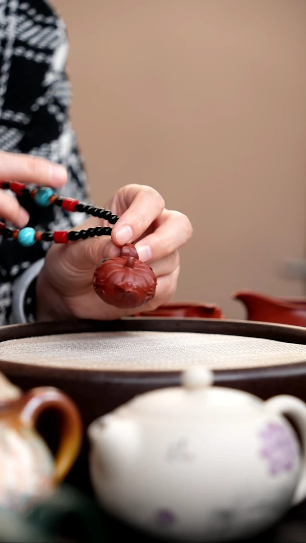 茶壶紫砂朱泥南瓜手把件