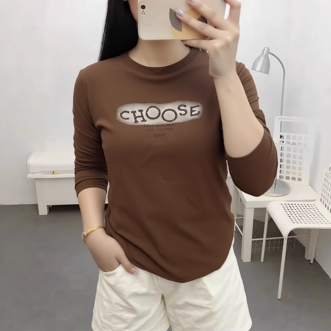 女装休闲款长袖吸汗轻熟风T恤时尚宽松户外百搭打底秋冬季印花