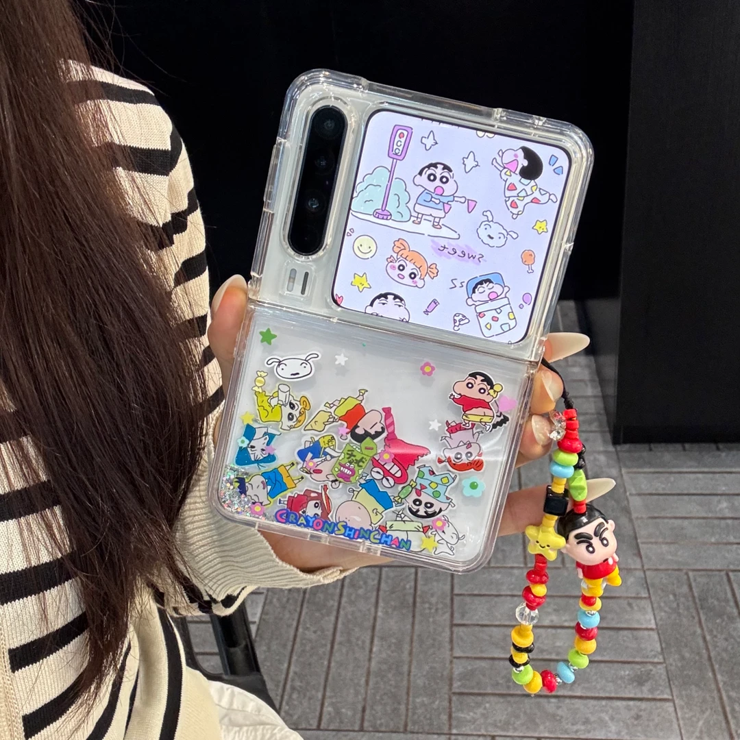 适用华为purax折叠屏手机壳透明流沙PuraX典藏版闪粉小新滑块链条