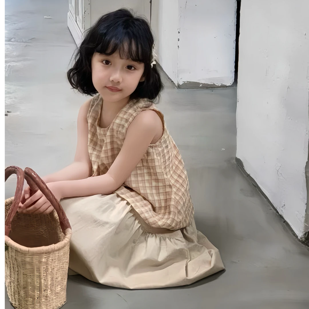 【定格时光】小格子纯棉舒适田园女孩夏季外穿裙子套装洋气夏装儿童