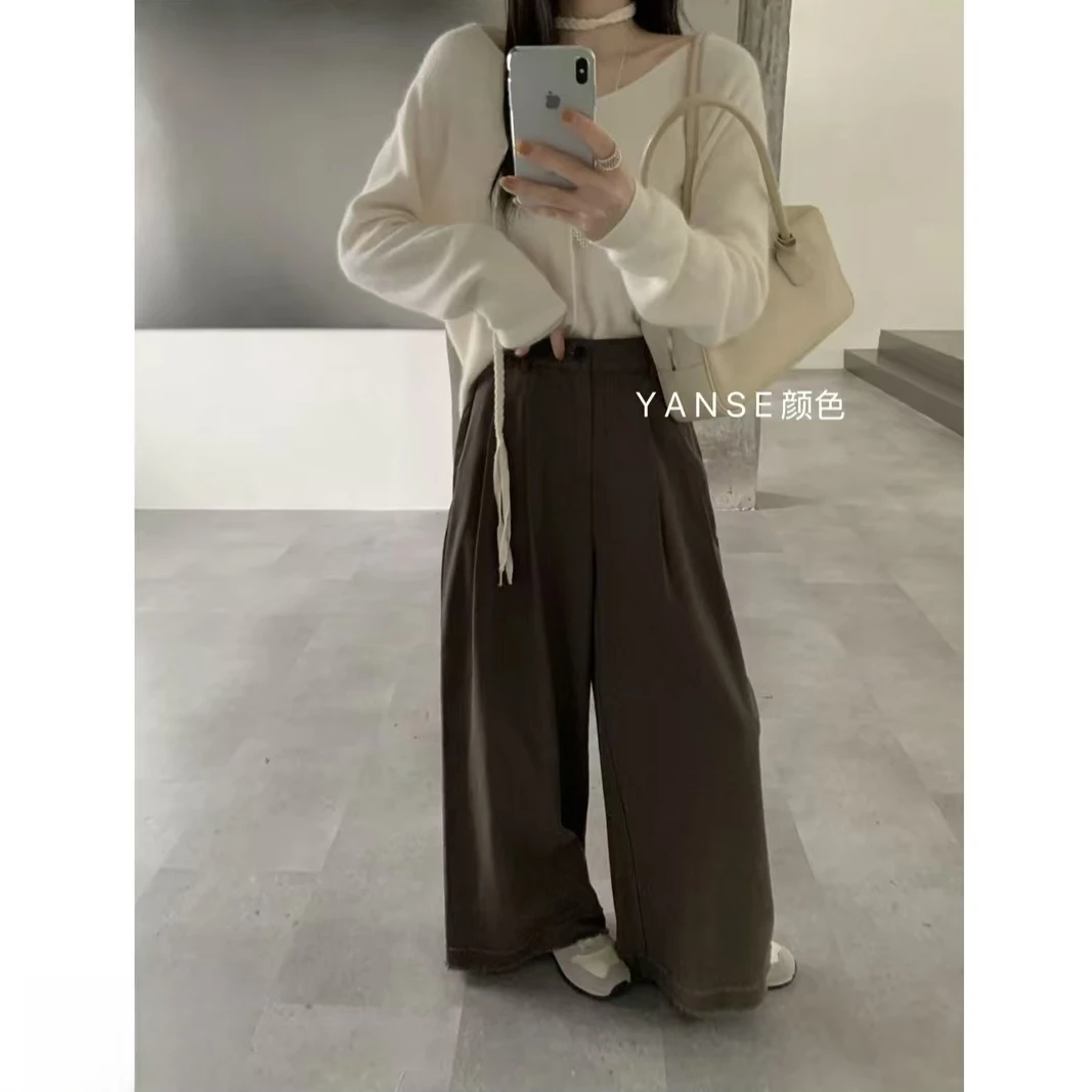 【本命裤】呢子加厚秋冬直筒阔腿裤时尚A字百搭休闲裤复古气质长裤