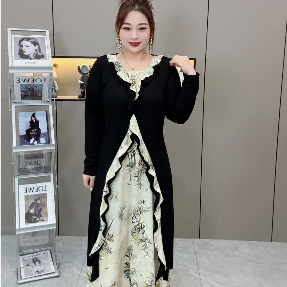 【两件套】早春洋气改良显瘦花边国风大码女装显瘦两件套裙