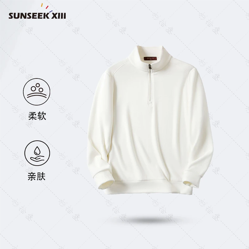 亲肤保暖】！秋冬桑蚕丝羊毛弹力抗皱舒适老钱风半拉链长袖打底2011