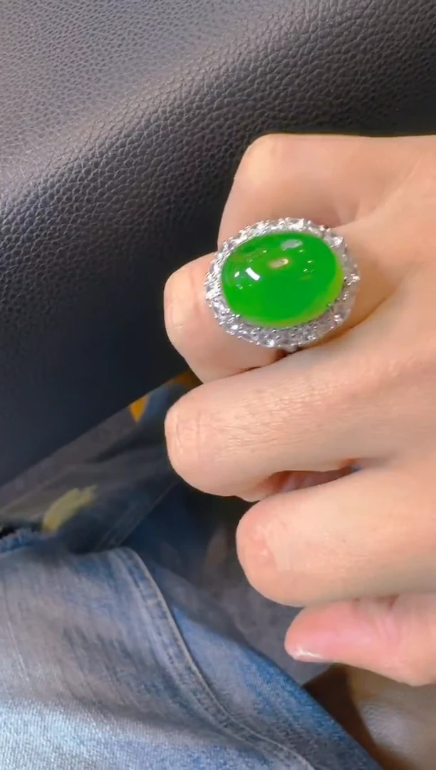 银S925镶嵌戒指翡翠天然A货翡翠