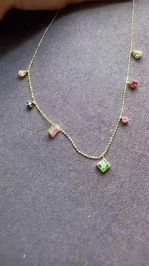 18K金镶嵌套链石榴石18K金多宝项链