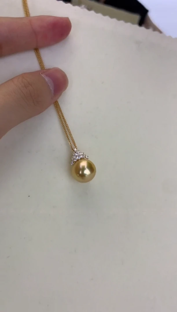 18K金镶嵌DA海水珍珠 GD147 12-13 金珠吊坠