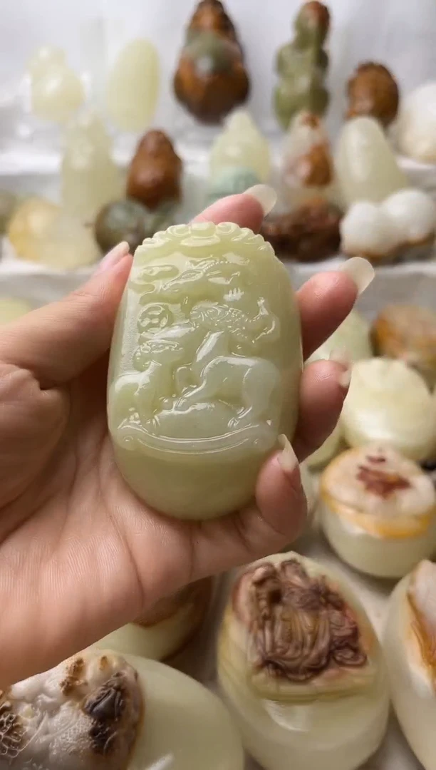 石材方解石手把摆件不退换三羊开泰