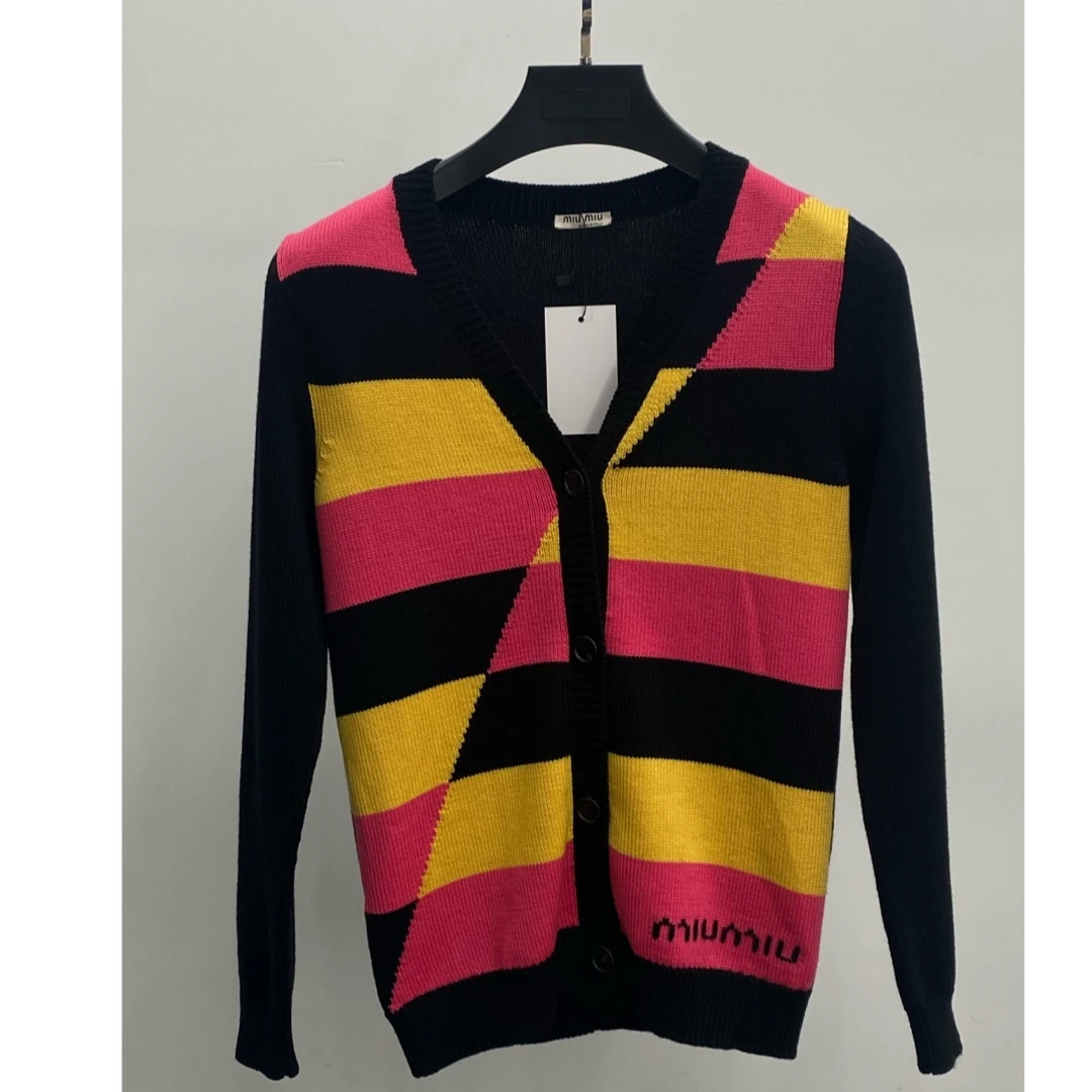 未使用 MIU MIU/缪缪 Miu Miu 条纹羊毛针织开衫 多色36