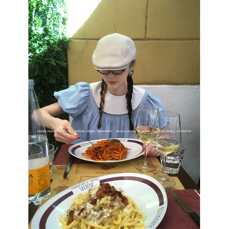 【Mona张绮贤】MONA 100棉 撞色娃娃领 宽松上衣 O125A07194