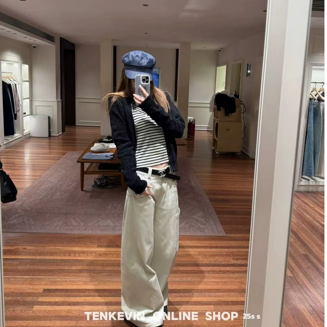 33123旧时光 茶茶工作室高腰牛仔工装阔腿裤