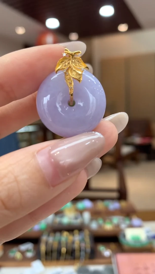 吊坠(不含链)18K金镶嵌翡翠平安扣