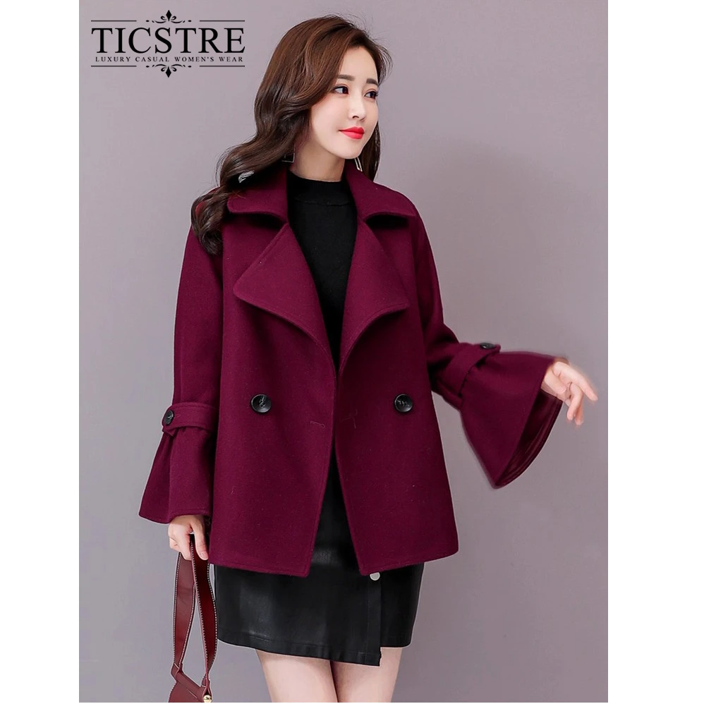 TICSTRE小个子毛呢外套女短款秋冬韩版时尚休闲百搭西装呢子大衣