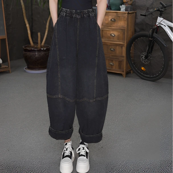 哈伦牛仔裤女春秋灯笼阔腿裤2025新款妈妈萝卜裤子大码宽松老爹裤