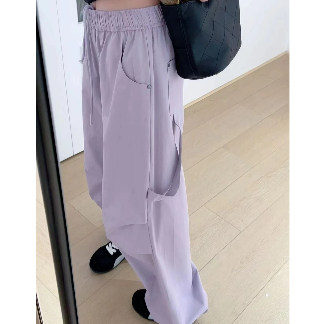 工装裤夏季薄款速干高腰休闲裤运动裤韩版直筒百搭阔腿裤