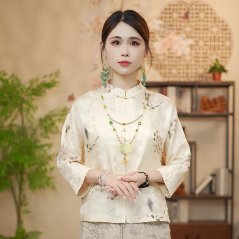 【福叠】夏季防晒国风上衣新款提花新中式