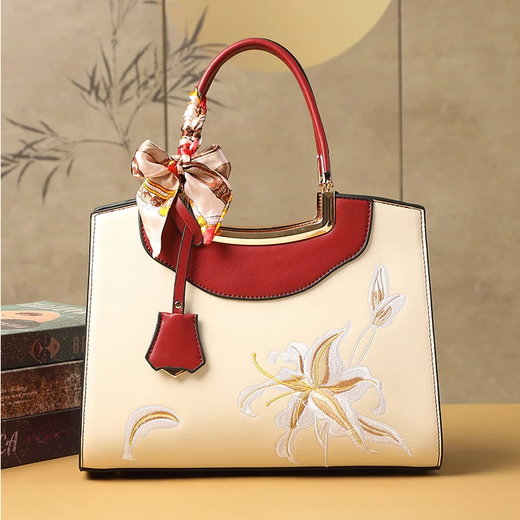 国风刺绣新款大容量大气单肩手提包女母亲节包包斜挎三八节送妈妈