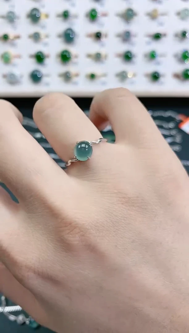 翡翠戒指银S925镶嵌天然翡翠