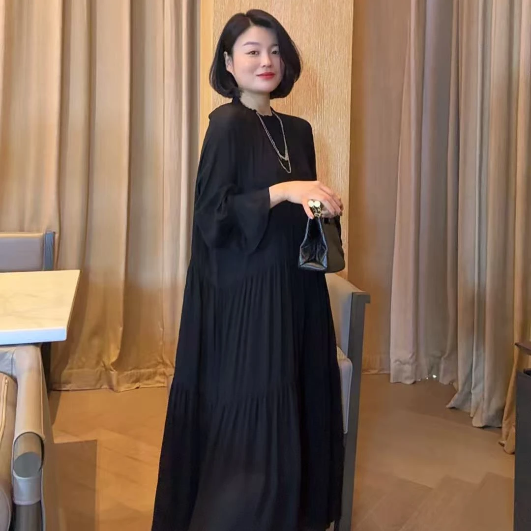 TANTAN  人丝 时尚微褶宽松长袖连衣裙  HR 2333