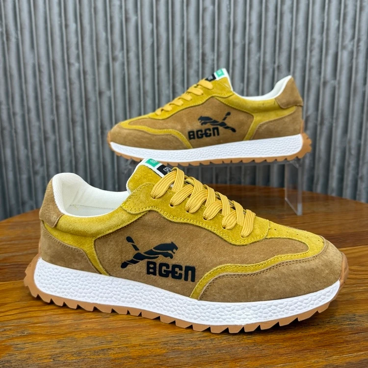 秋季新款真皮拼色运动潮流阿甘鞋男士休闲鞋系带时尚休闲舒适男鞋