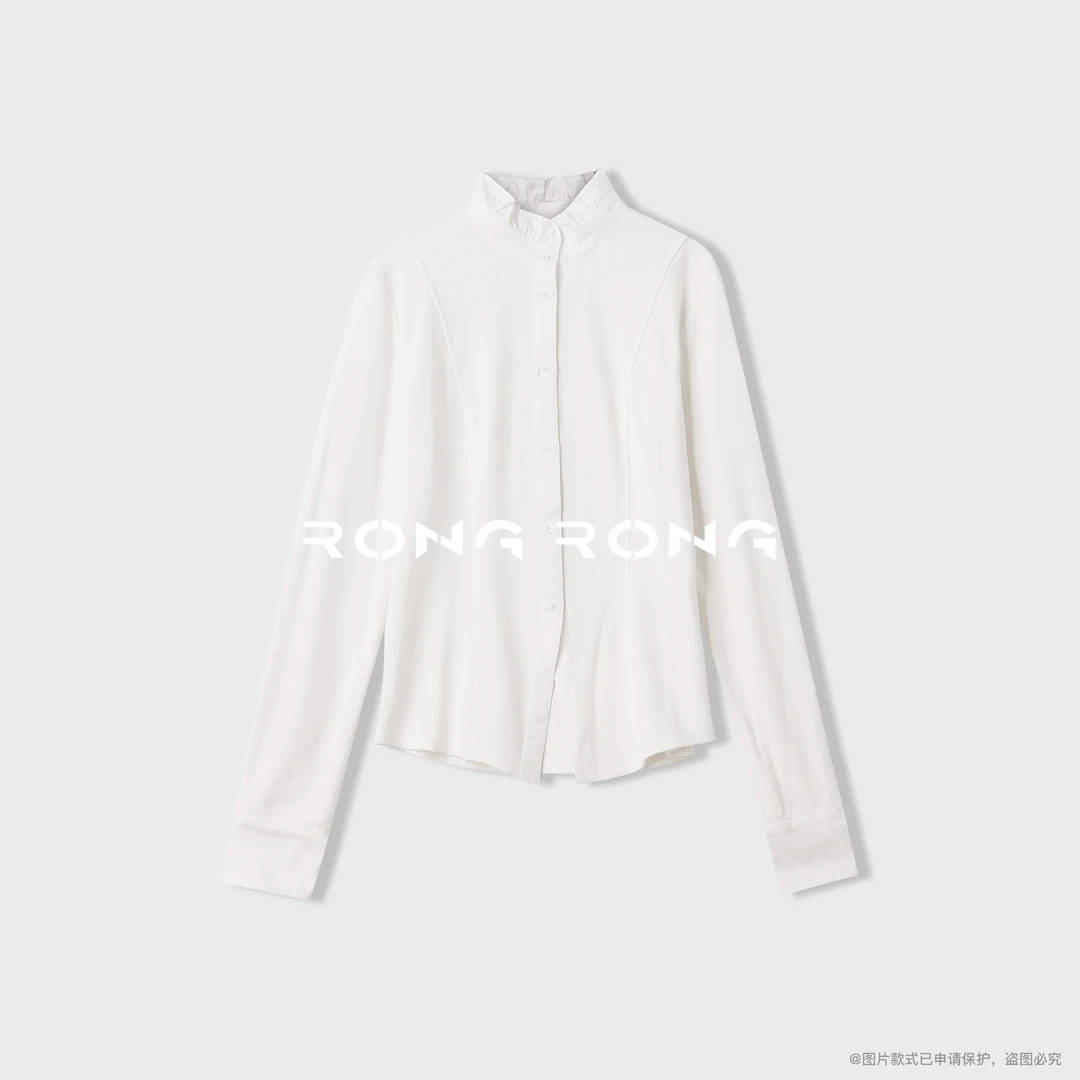 溶溶【梦屿清晨】RONGRONG 木耳边拼接分割法式复古风衬衫25C8596