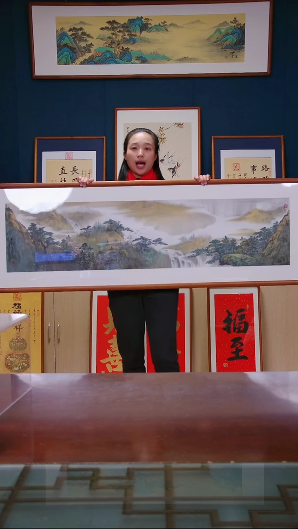 【闪购商品】国画作品 青绿山水 ，尺寸 53*175