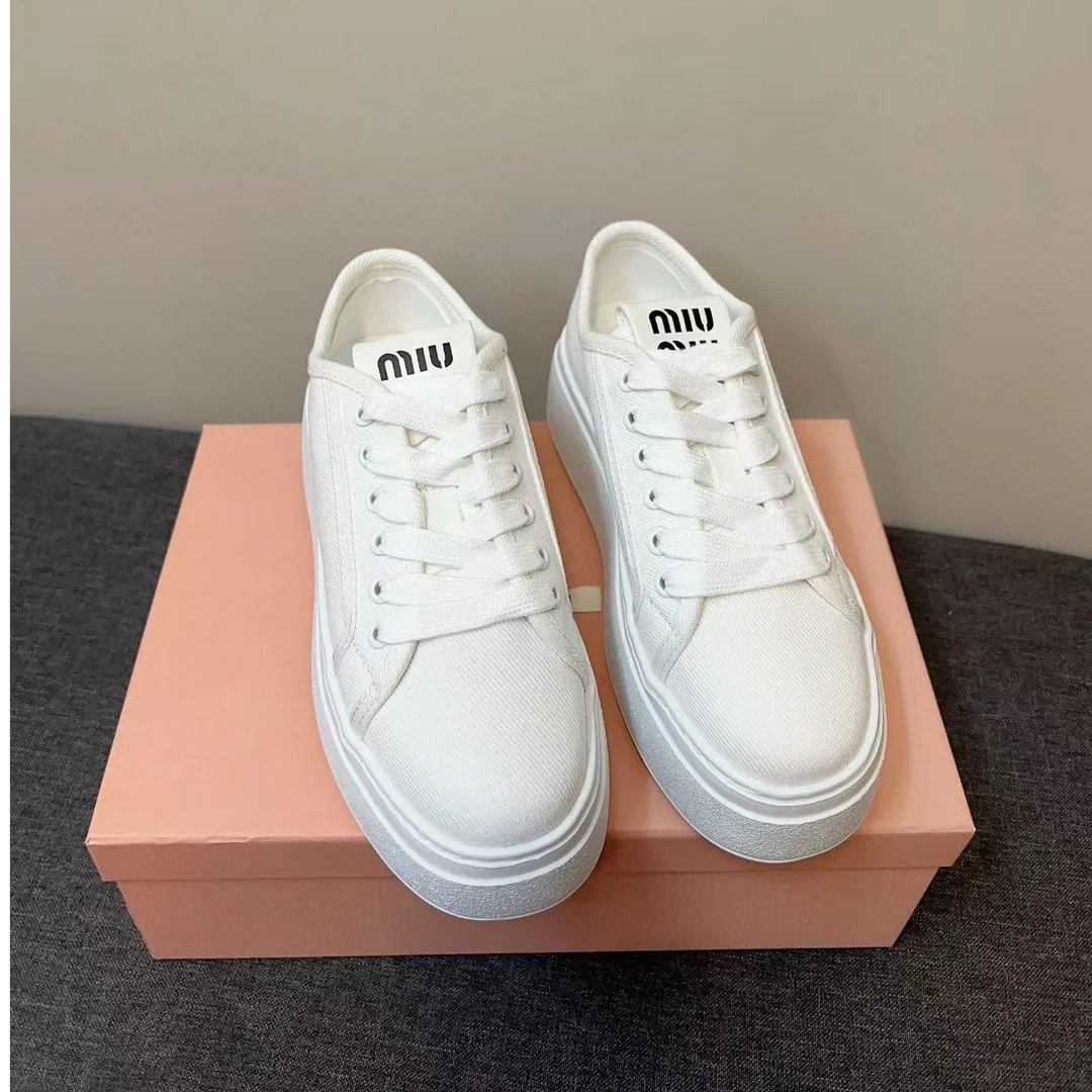 未使用 MIU MIU/缪缪 缪缪厚底帆布鞋 37.5