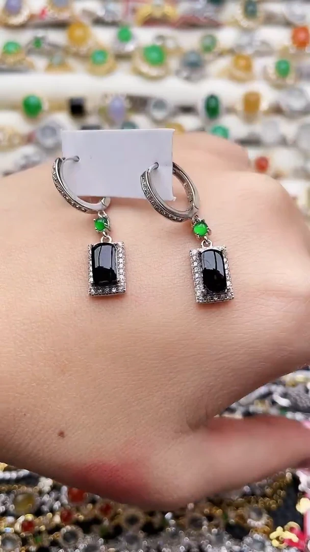 银S925镶嵌翡翠耳饰125