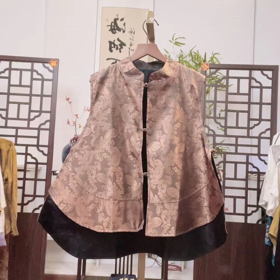 8106-花蔓-通勤风宽松型马夹马甲立领新中式两面