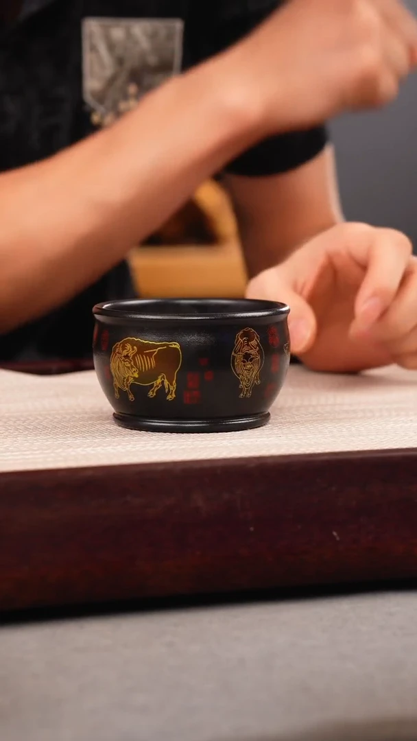 茶壶紫砂原矿石黄 五牛杯