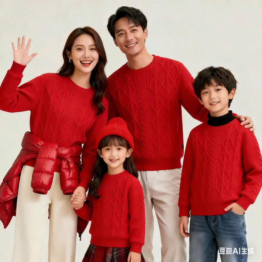 马年元旦春节本命年喜庆经典麻花毛衣全家福亲子装一家三四口母女