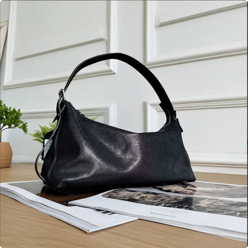 百搭法棍包休闲腋下黑色单根热卖腋下包包头层牛皮女包