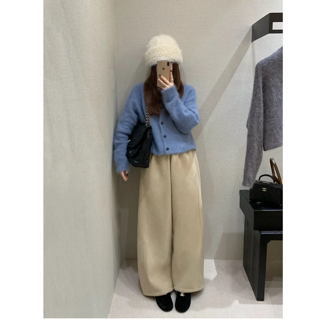 新款通勤风高质量套装女装冬季韩版蓝色开衫搭配休闲裤气质两件套