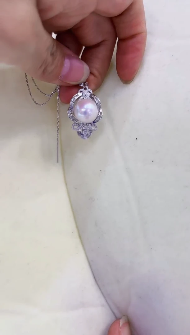 【闪购商品】淡水珍珠吊坠(赠链)银S925镶嵌12-13mm