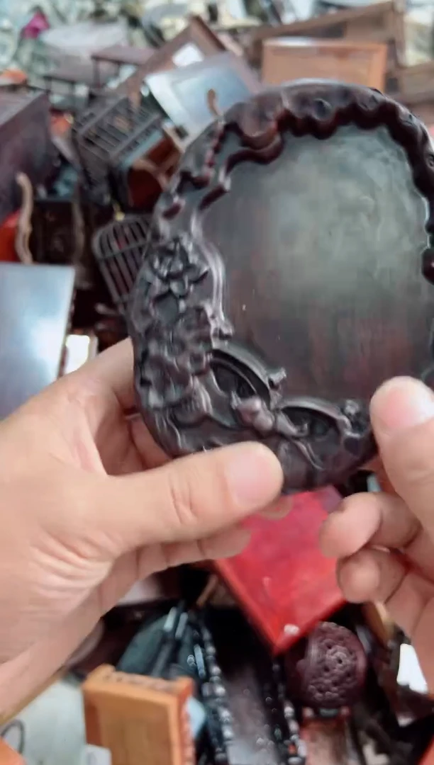 木砚台荷花底座花架摆件处理